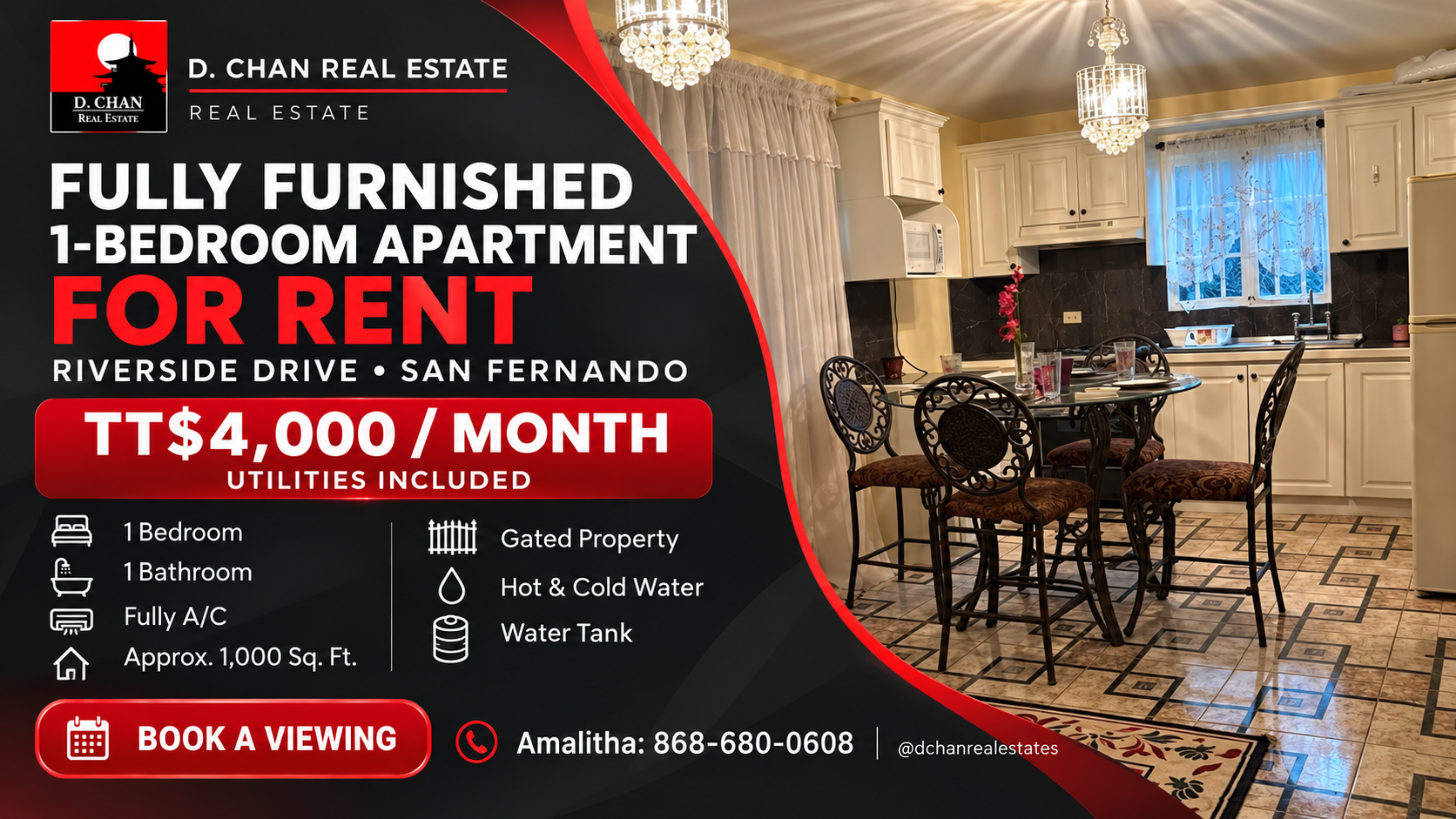 Fully furnished 1-bedroom apartment for rent on Riverside Drive, San Fernando