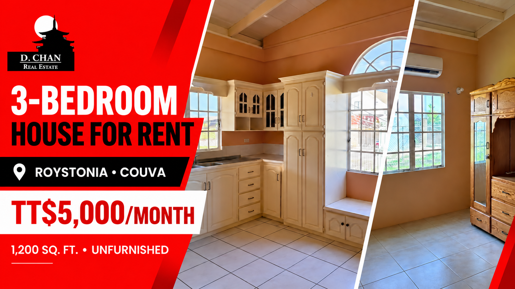 Unfurnished 3-bedroom house for rent in Roystonia, Couva