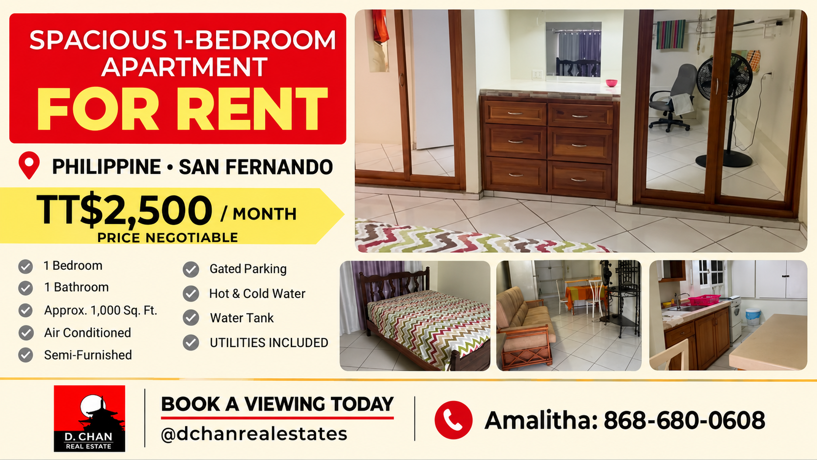 Semi-furnished 1-bedroom apartment for rent in Philippine, San Fernando
