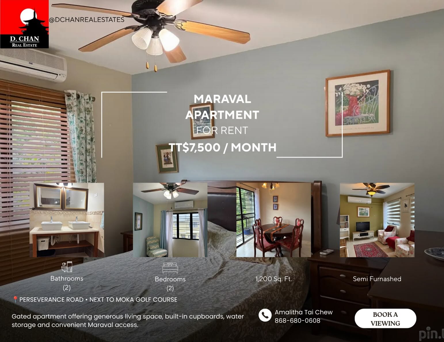 Semi-furnished 2-bedroom apartment for rent in Maraval, Trinidad