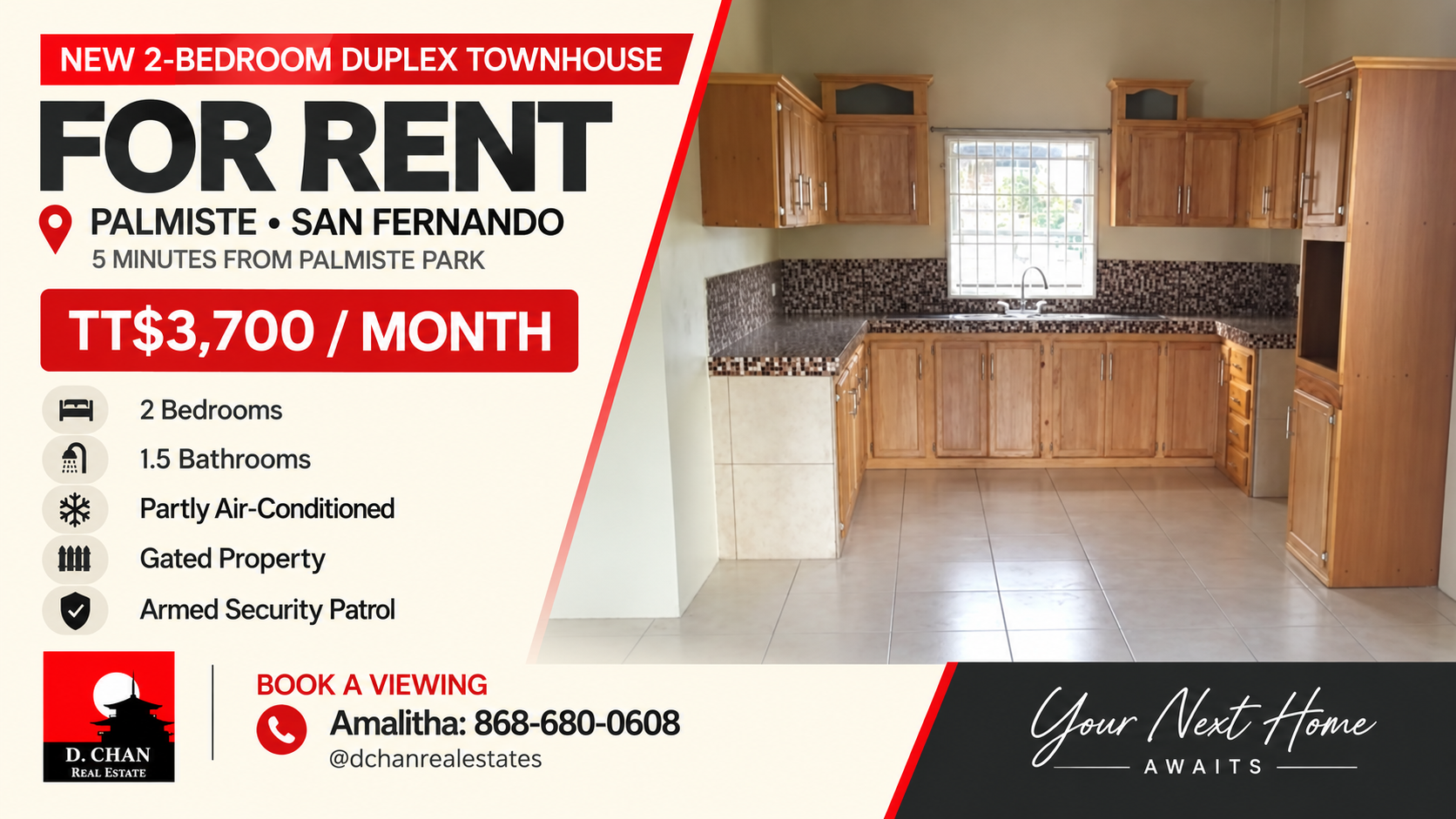 New 2-bedroom duplex townhouse for rent in Palmiste, San Fernando
