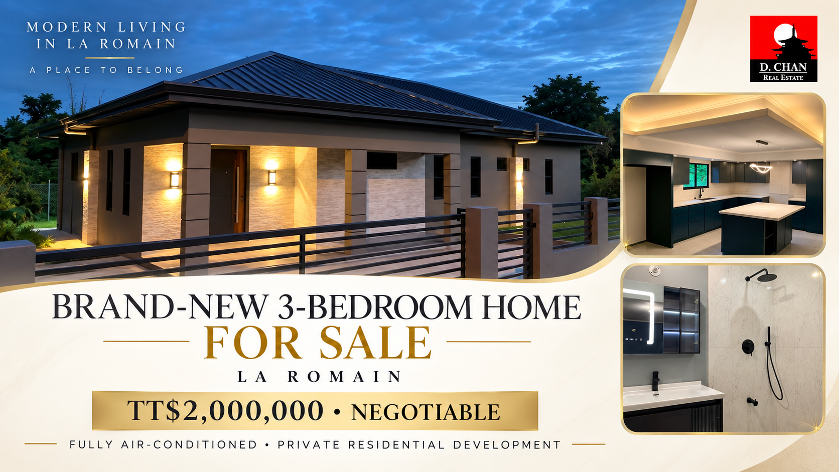 Brand-new modern 3-bedroom house for sale in La Romain