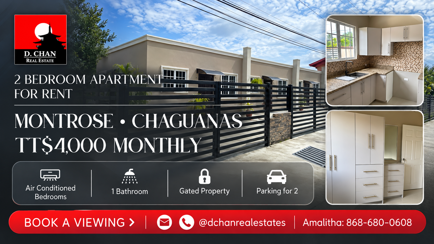 Gated 2-bedroom apartment for rent in Montrose, Chaguanas